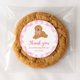 Roze Golden Doodle Verjaardag Bedankt Favorietje Ronde Sticker