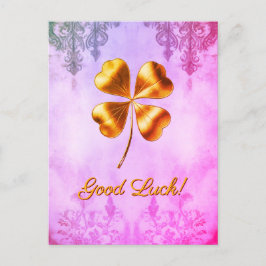 Roze Golden Four-leaf Clover Good Luck Briefkaart