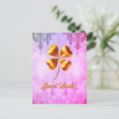 Roze Golden Four-leaf Clover Good Luck Briefkaart (Staand voorkant)