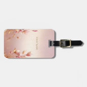 Roze Golden Leaves Bloemen Bagagelabel (Voorkant horizontaal)