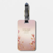 Roze Golden Leaves Bloemen Bagagelabel (Achterkant verticaal)