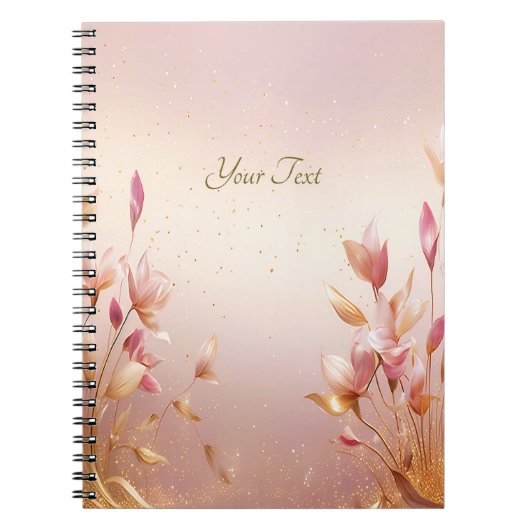 Roze Golden Leaves Bloemen Notitieboek (Voorkant)
