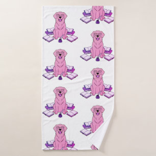Roze Golden Retriever Lezend Boekenwurm Schrijver Badhanddoek