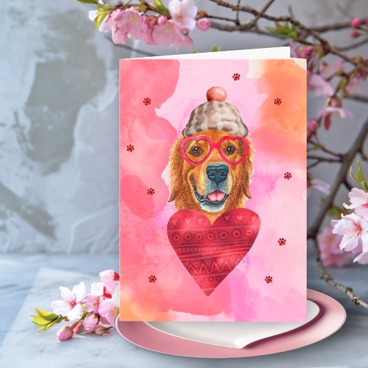 Roze Golden Retriever Valentijnsdag Cadeau Hond Kaart