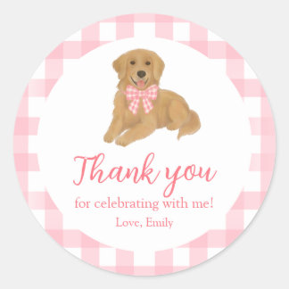 Roze Golden Retriever Verjaardag Bedankt Favoriet Ronde Sticker