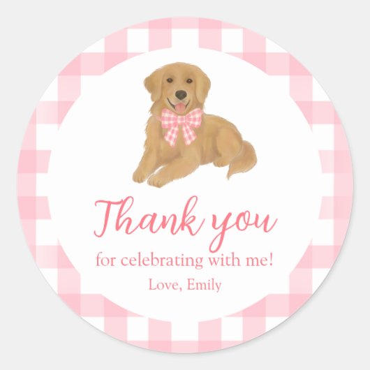 Roze Golden Retriever Verjaardag Bedankt Favoriet Ronde Sticker (Voorkant)