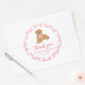 Roze Golden Retriever Verjaardag Bedankt Favoriet Ronde Sticker (Envelop)