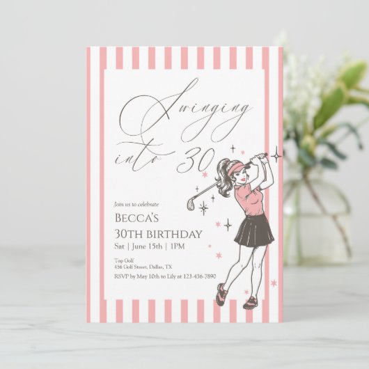 Roze Golf 30e Verjaardagsfeest Slingerend Naar De Kaart (Staand voorkant)