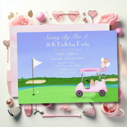 Roze Golf 30e Verjaardagsfeestje Kaart
