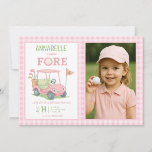 Roze golf 4e verjaardagsfoto kaart