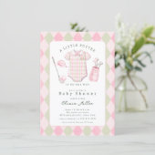 Roze golf baby shower uitnodiging (Staand voorkant)