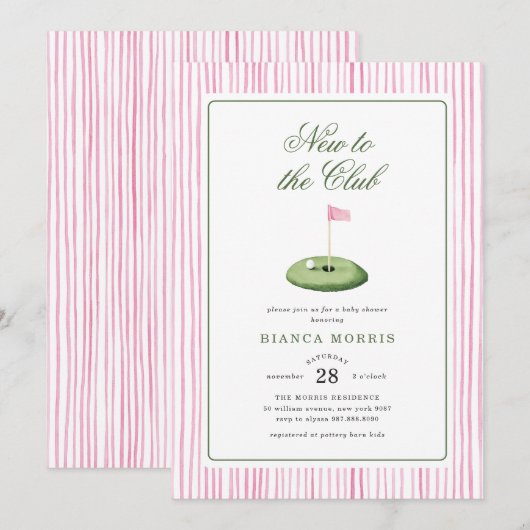 Roze Golf Baby Shower Uitnodiging (Voorkant / Achterkant)
