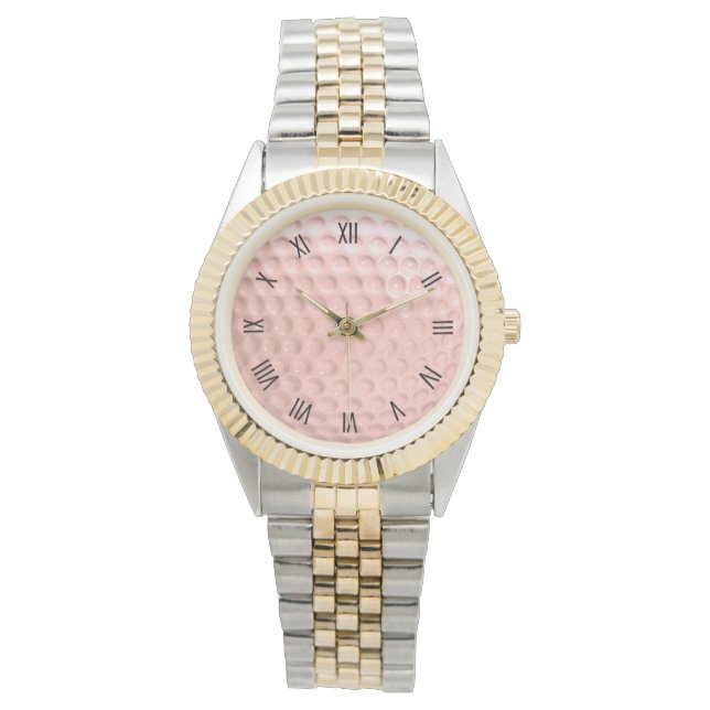 Roze Golf Ball Sport Roman Numeriek Horloge (Voorkant)