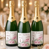 Roze golf & bloem tafelnummer mousserende wijn sparkling wijnetiket