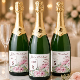 Roze golf & bloem tafelnummer mousserende wijn sparkling wijnetiket