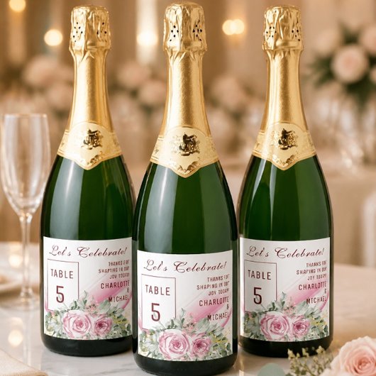 Roze golf & bloem tafelnummer mousserende wijn sparkling wijnetiket