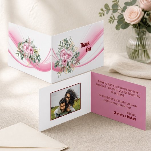 Roze golf & bloemen bruiloft bedankkaart kaart