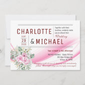 Roze golf & bloemen bruiloftsinvatie kaart (Voorkant)