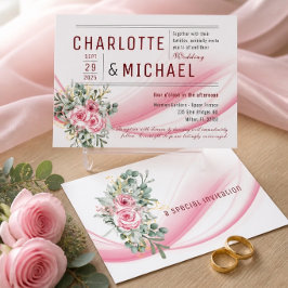 Roze golf & bloemen bruiloftsinvatie kaart