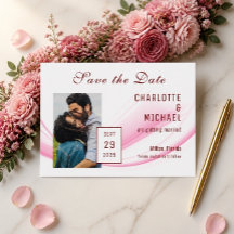 Roze Golf & Bloemige Save the Date Plat Kaart