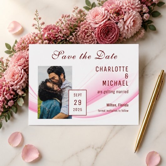 Roze Golf & Bloemige Save the Date Plat Kaart