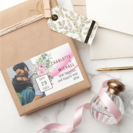 Roze golf & bloemige trouwsticker rechthoekige sticker