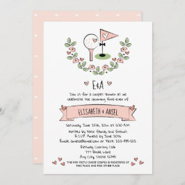  roze golf bruiloft koppels doucheuitnodiging kaart