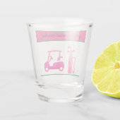 Roze Golf Cart Clubs Golfer-naam Shot Glas (Achterkant)