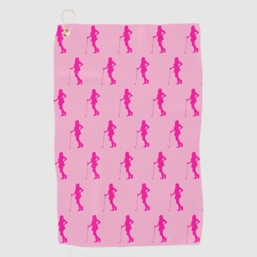 Roze Golf Dame Silhouet Golf Handdoek (Voorkant)
