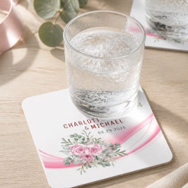 Roze golf- en bloemenbruiloft papier coaster kartonnen onderzetters