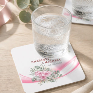 Roze golf- en bloemenbruiloft papier coaster kartonnen onderzetters