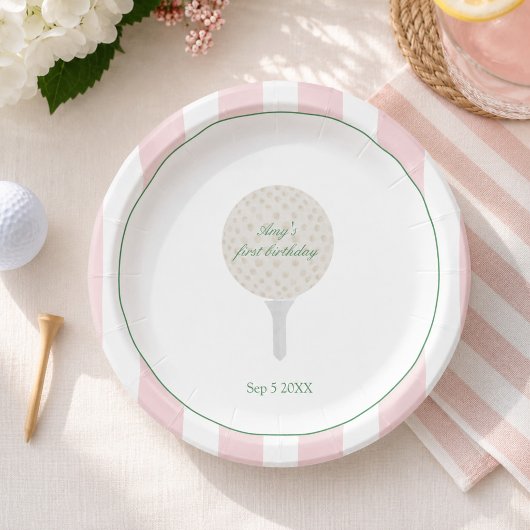 Roze golf feest papieren borden bordje