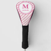 Roze | Golf | gepersonaliseerd gestreepte NAAM-mon Golfheadcover (Voorkant)