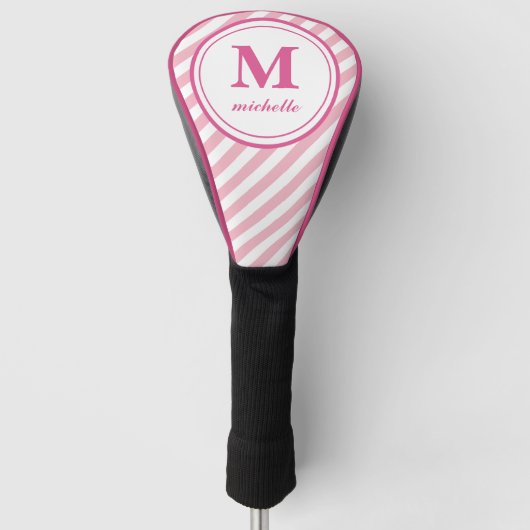 Roze | Golf | gepersonaliseerd gestreepte NAAM-mon Golfheadcover (Voorkant)