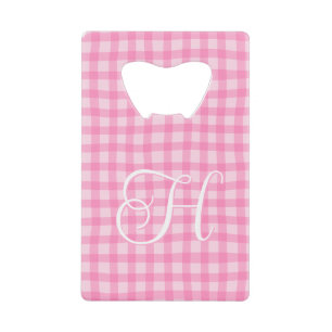 Roze Golf Gingham Meisjesachtig Krullend Kalligraf Creditkaart Flessenopener