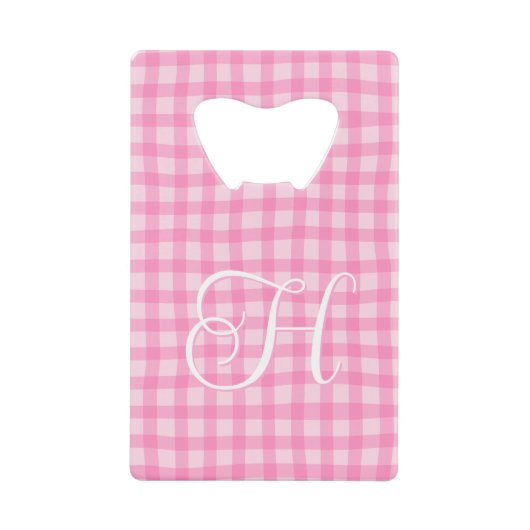 Roze Golf Gingham Meisjesachtig Krullend Kalligraf Creditkaart Flessenopener (Voorkant)