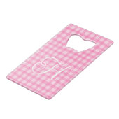 Roze Golf Gingham Meisjesachtig Krullend Kalligraf Creditkaart Flessenopener (Voorkant Gekanteld)