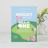 Roze Golf Hole in een verjaardag uitnodiging (Staand voorkant)
