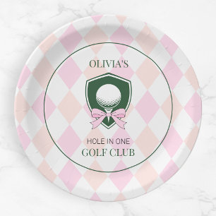 Roze Golf Hole in One Girl Sports 1e verjaardag Papieren Bordje