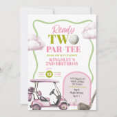 Roze Golf Kind Twee Par-Tee Verjaardag Kaart (Voorkant)