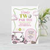 Roze Golf Kind Twee Par-Tee Verjaardag Kaart (Staand voorkant)