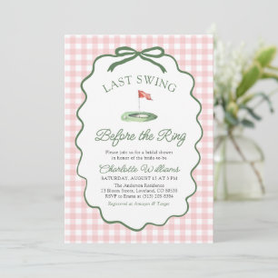 Roze Golf Laatste Swing Voor de Ring Bruidsfeest Kaart