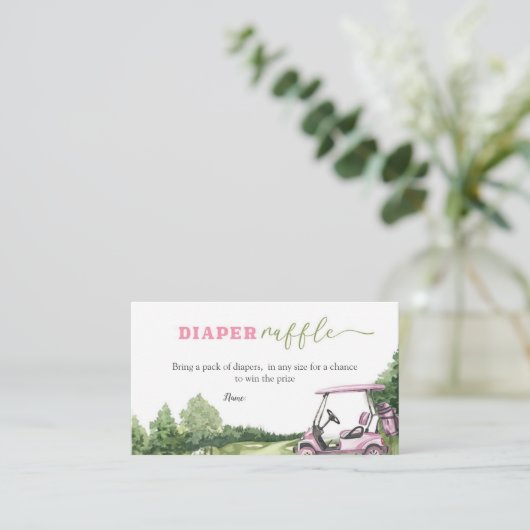 Roze Golf Meisje Baby shower Luier Raffle Informatiekaartje (Staand voorkant)