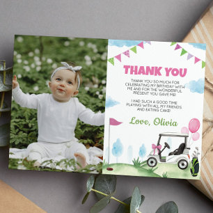 Roze Golf Meisje Verjaardag Foto Dank u Kaart