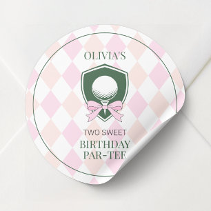 Roze Golf Meisjes Persoonlijke 2de Verjaardagsfees Ronde Sticker