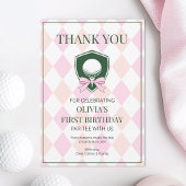 Roze Golf Modern Hole In One Meisjes 1e Verjaardag Bedankkaart