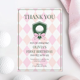 Roze Golf Modern Hole In One Meisjes 1e Verjaardag Bedankkaart