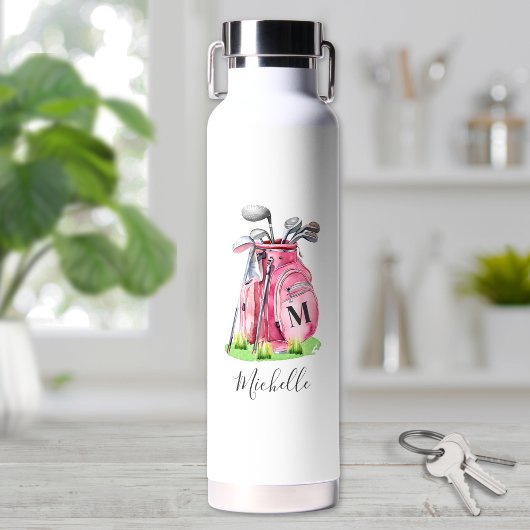 Roze Golf Naam Initiaalmonogram Waterfles