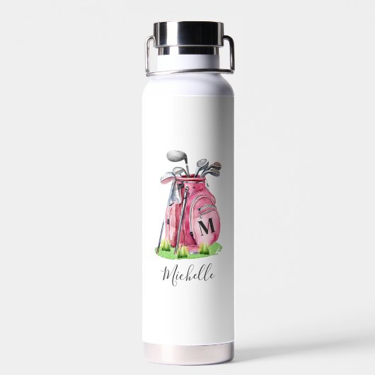 Roze Golf naam monogram Waterfles (Achterkant)