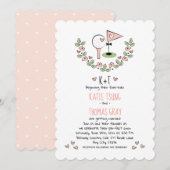 Roze Golf Thema Bloemen en harten Bruiloft Kaart (Voorkant / Achterkant)